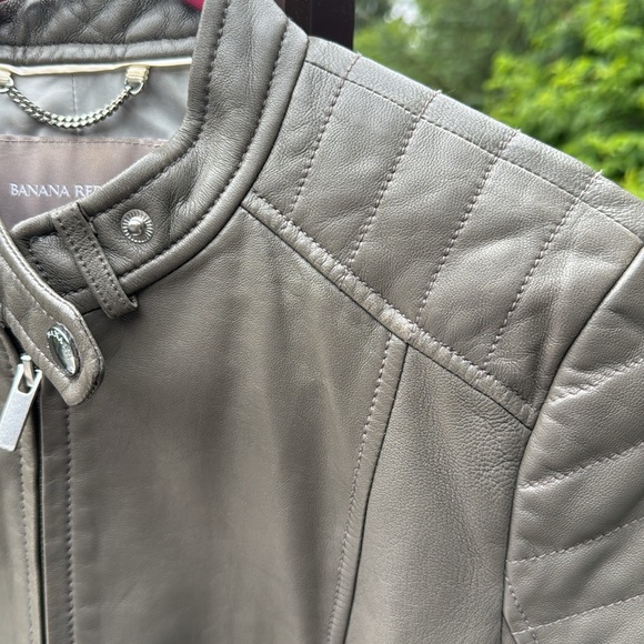 Banana Republic Lamb Leather Grey Moto Leather Jacket - Picture 14 of 15